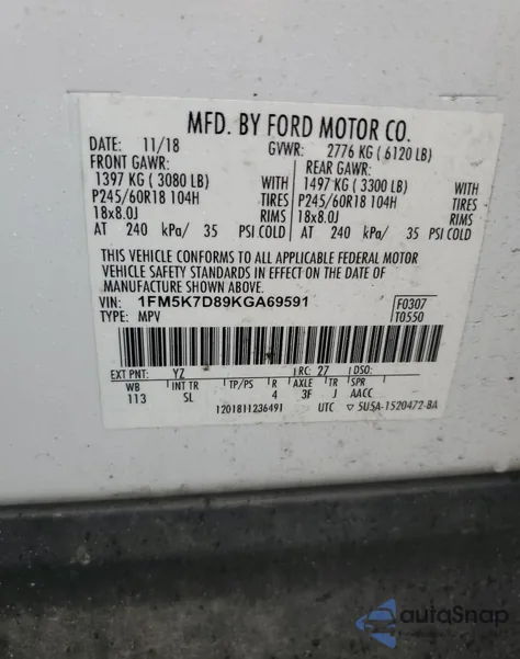 2019 Ford Explorer Xlt z USA, uszkodzony, nr VIN 1FM5K7D89KGA69591